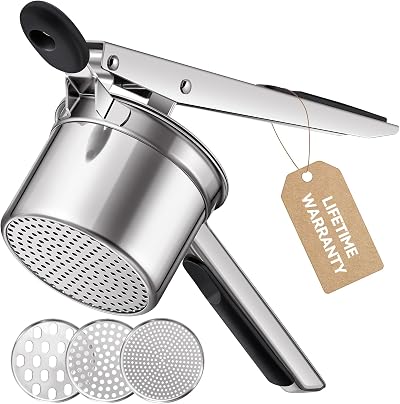 Sopito Stainless Steel Potato Ricer with 3 Discs & Silicone Handle