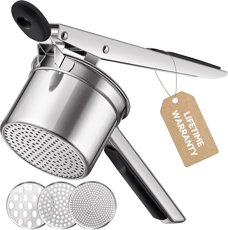 Sopito Stainless Steel Potato Ricer with 3 Discs & Silicone Handle