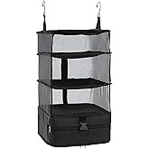 ELEZAY Hanging Packing Cubes Portable Travel Closet Collapsible Compression Clothes Organizer with Built in Shelves for Carry-on Luggage Suitcase Wardrobe Large_11.8*11.8*24 IN, Black