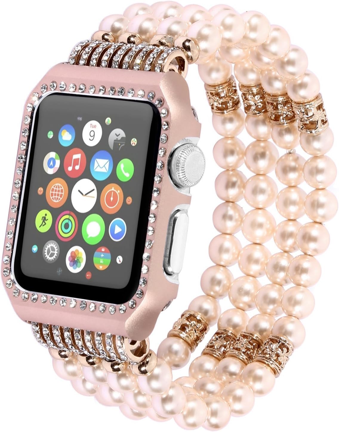 Elastic beaded pearl iwatch band