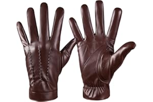 QUKOPSE Winter Leather Gloves for Men,Touchscreen Snow Driving Gloves with Cashmere Lining for Motorcycle Driving Riding…
