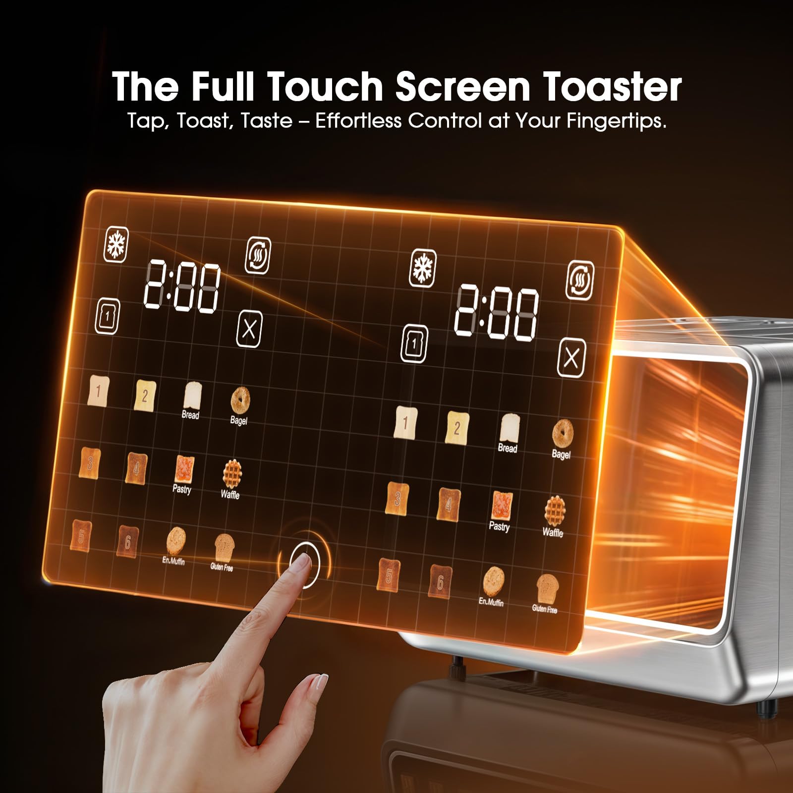 Tostadora con pantalla táctil de 4 rebanadas, pantalla táctil digital inteligente de doble control, acero inoxidable, 6 tipos y niveles de tostadas que incluyen pan, bagel, con función de descongelar/recalentar/tostar con una sola ranura