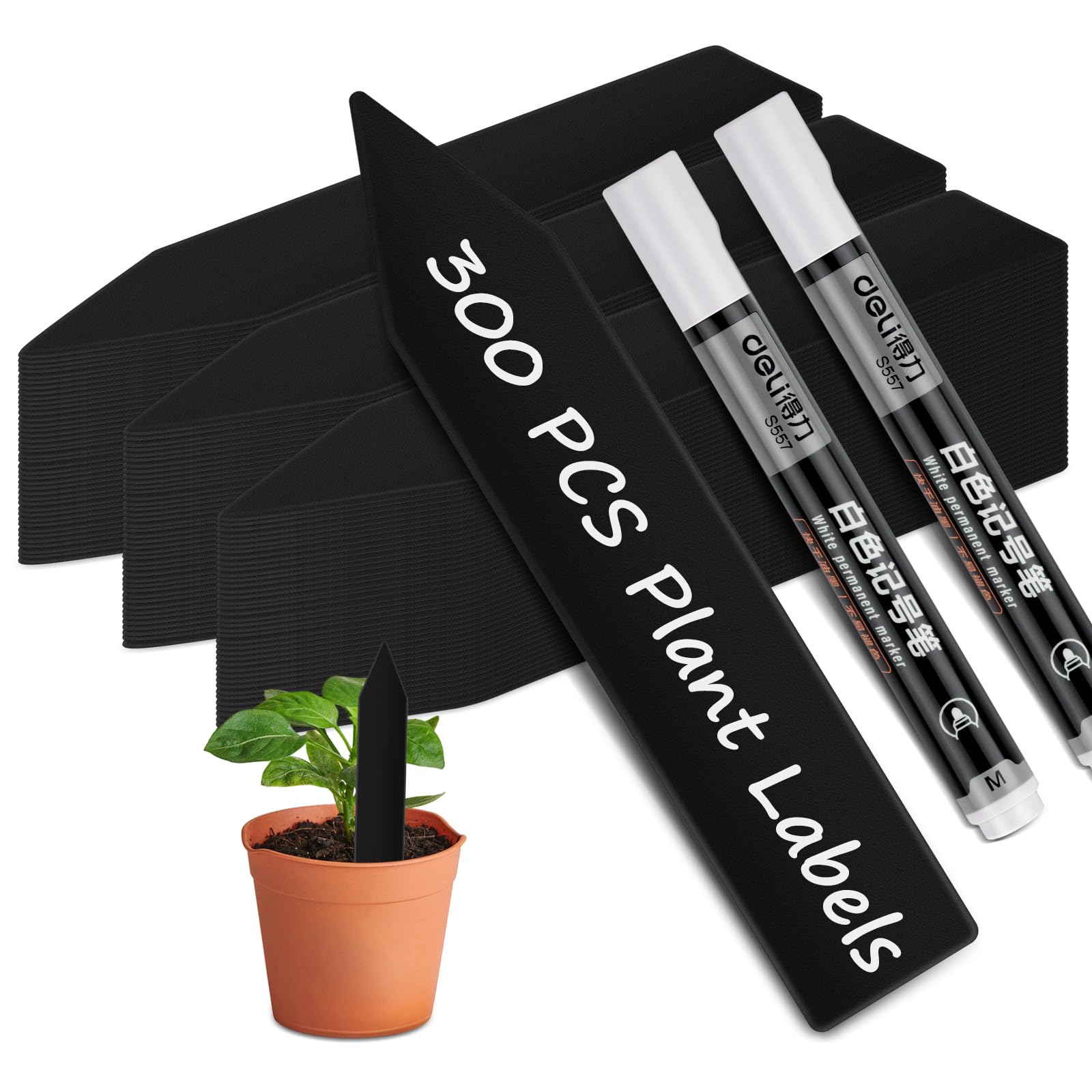 Plastic Plant Labels, 150Pcs Plant Tags Garden Plant Markers Plant Labels for Garden Seed Potted Herbs Flowers Vegetables, Multicolor (300PCS-Black)