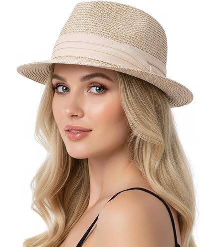 Fedora Straw Beach Hat UPF 50+ Multicolor Short Brim Trilby  display picture 1