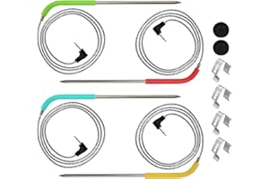 BANBITEBQ 4-Pack Meat Temperature Probe Replacement Parts for Masterbuilt 710 Digital Electric Smoker Grill, with 2 Probe Grommet and 4 Grills Clips-Fits MB20070924