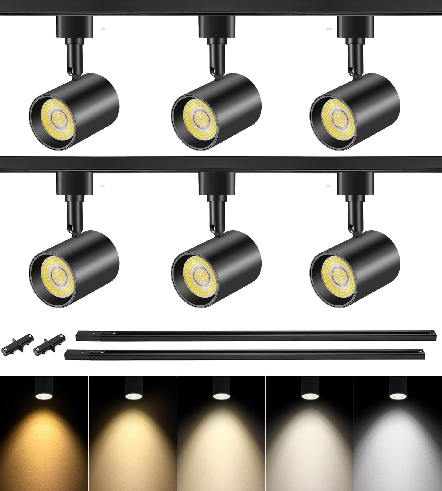 Photo 1 of VANoopee 5-Color 6-Light LED Track Lighting Kit with 6.6FT H Type Track Lighting Rail, LED Track Light Heads Dimmable Modern Kitchen Track Lighting Fixtures Ceiling Spotlight, CRI90+ 10W 800lm Black