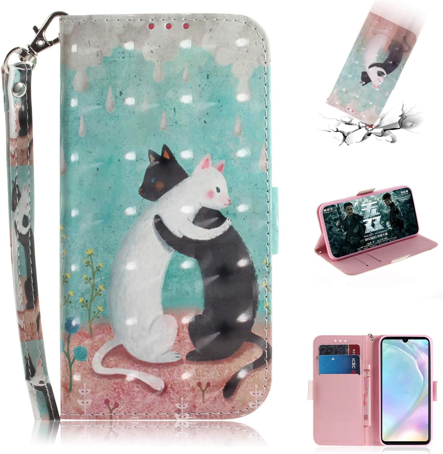 Slynmax Phone Case Compatible with Huawei P30 Case, Cover for Huawei P30 Anti-scratch Stand function Card holder Card slots Magnetic closure Wallet