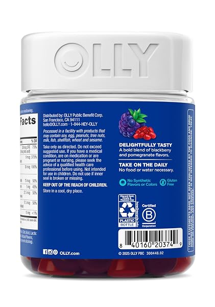 OLLY MEN’S MULTI GUMMIES, SUPPORTS OVERALL WELLNESS,* VITAMINS A, C, D, E, BS & ZINC, BLACKBERRY BLITZ FLAVORED, 65 DAY SUPPLY – 130 COUNT