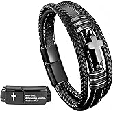 Men's Leather Faith Cross Bracelets, Multi-Layer Braided Leather Wristband Bangle, Jesus Catholic Christian Religious Jewelry Gifts for Dad,Friends,Brother