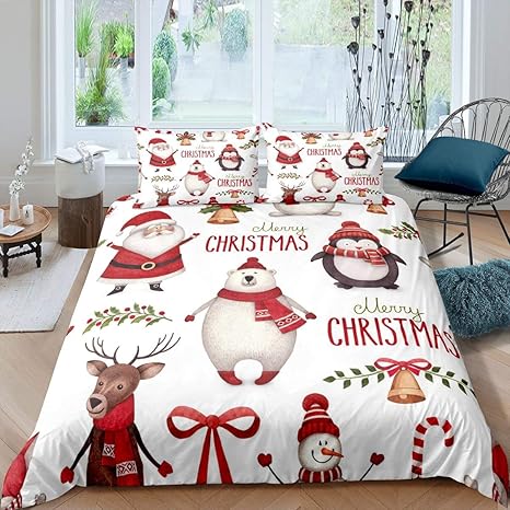 Amazon Com Erosebridal Kids Christmas Bedding Set King Size Deer Cute Animal Duvet Cover For Children Boys Girls Bedroom Decor Santa Claus Snowman Quilt Cover Branches Winter Theme Comforter Cover White Home