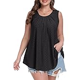 MONNURO Plus Size Tank Tops Summer Tops Eyelet Sleeveless T-Shirts Scoop Neck Loose Flowy Casual Tunic Shirts