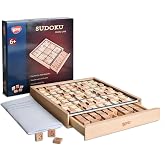 BOHS Wooden Sudoku Board Game for Adults and Kids, 100-Puzzle Book | Built-in storage drawer; double-sided trial tiles; pencil-free play; spare pieces; smooth, splinter-free finish
