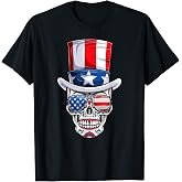 Sugar Skull 4th Of July Top Hat American Flag Sunglasses T-Shirt for Women Men