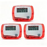 Xinjincang 3Pcs Red Portable Counter Mini Digital LCD Pedometer Sports Walking Running Step Counter Meter Walking Distance Miles,Exercise Time, Calorie Counter, Daily Target Monitor