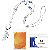 Lanyards for ID Badges and Keys, Retractable Lanyards for ID Badges, Retractable Badge Lanyard for Women Beaded Teacher Lanyard with Badge Reel and ID Holder Graceful Pearls and Crystals