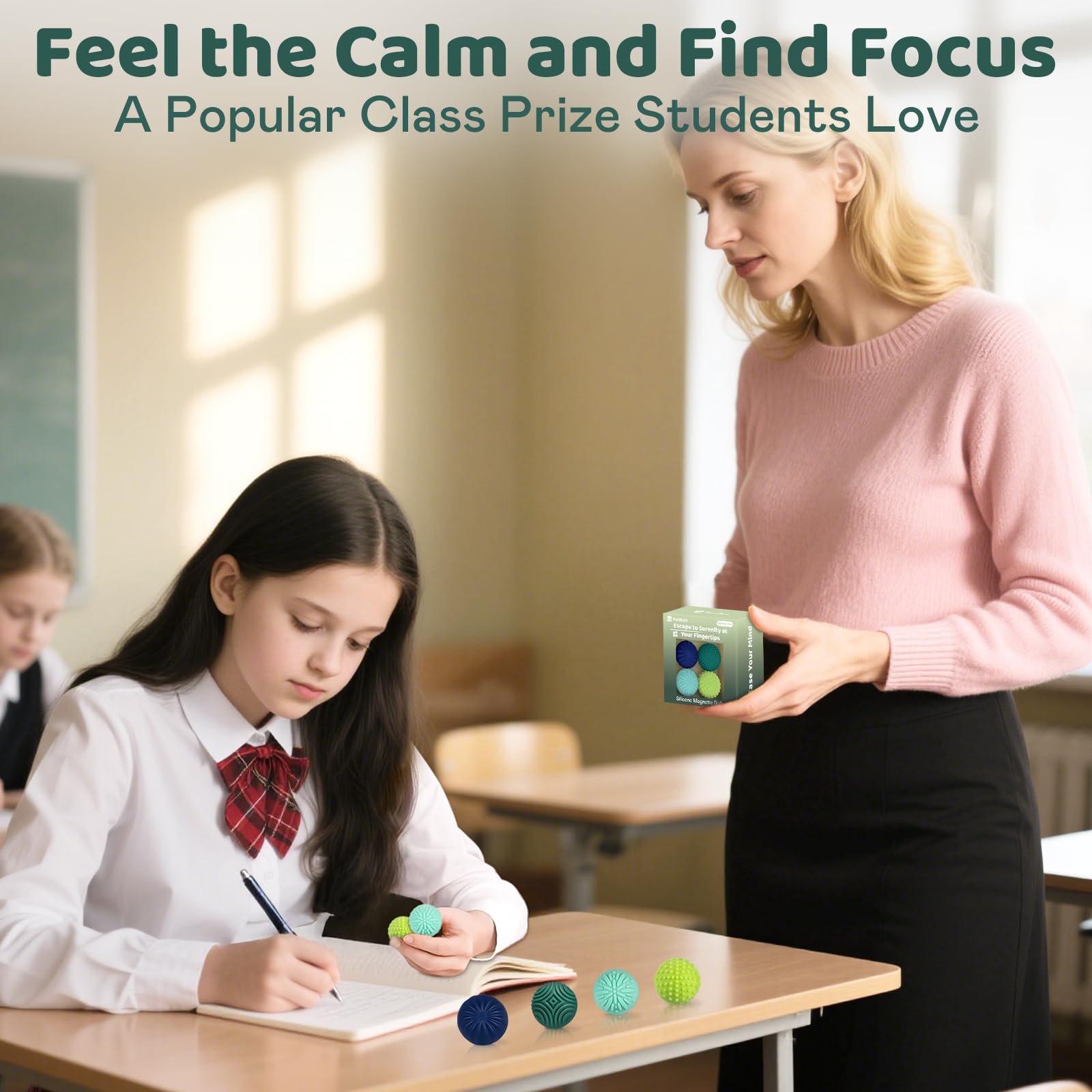 Magnetic Sensory Fidget Balls – 4PC Medium Weighted Textured Silicone Stress Relief Toys for Adults & Teens with ADHD, Autism, Anxiety – Quiet Magnet Fidgets for Desk, Travel, Office & Gifts