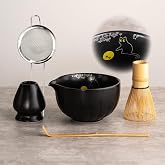 TANG PIN Premium Matcha Set - Japanese Traditional Matcha Making Kit | Matcha Bowl (Chawan), Bamboo Whisk (Chasen) &amp; Holder - Complete Matcha Maker Starter Tools for Matcha Tea &amp; Latt (Cat)