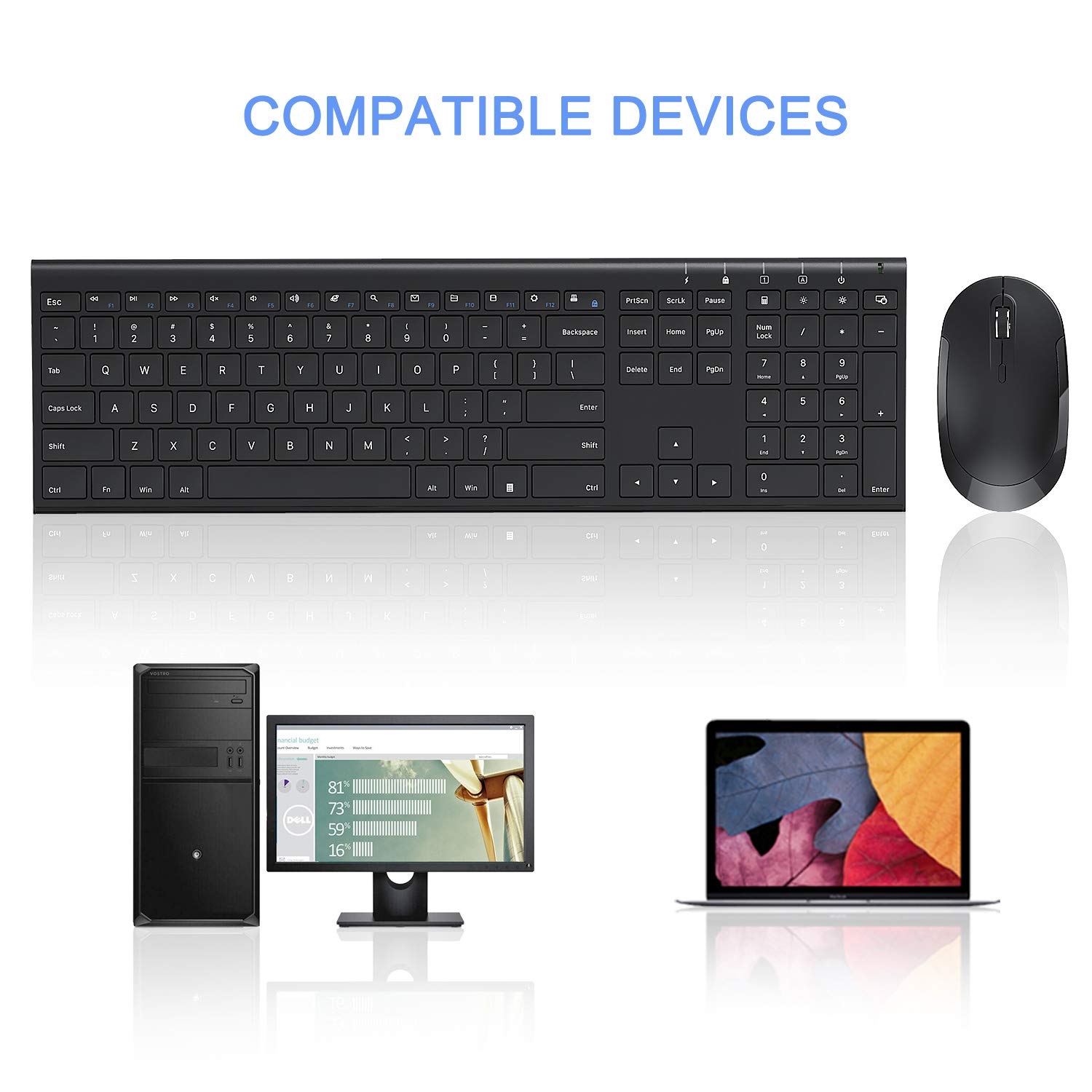 Wireless Keyboard and Mouse, Vssoplor 2.4GHz Rechargeable Compact Quiet Full-Size Keyboard and Mouse Combo with Nano USB Receiver for Windows, Laptop, PC, Notebook-Black