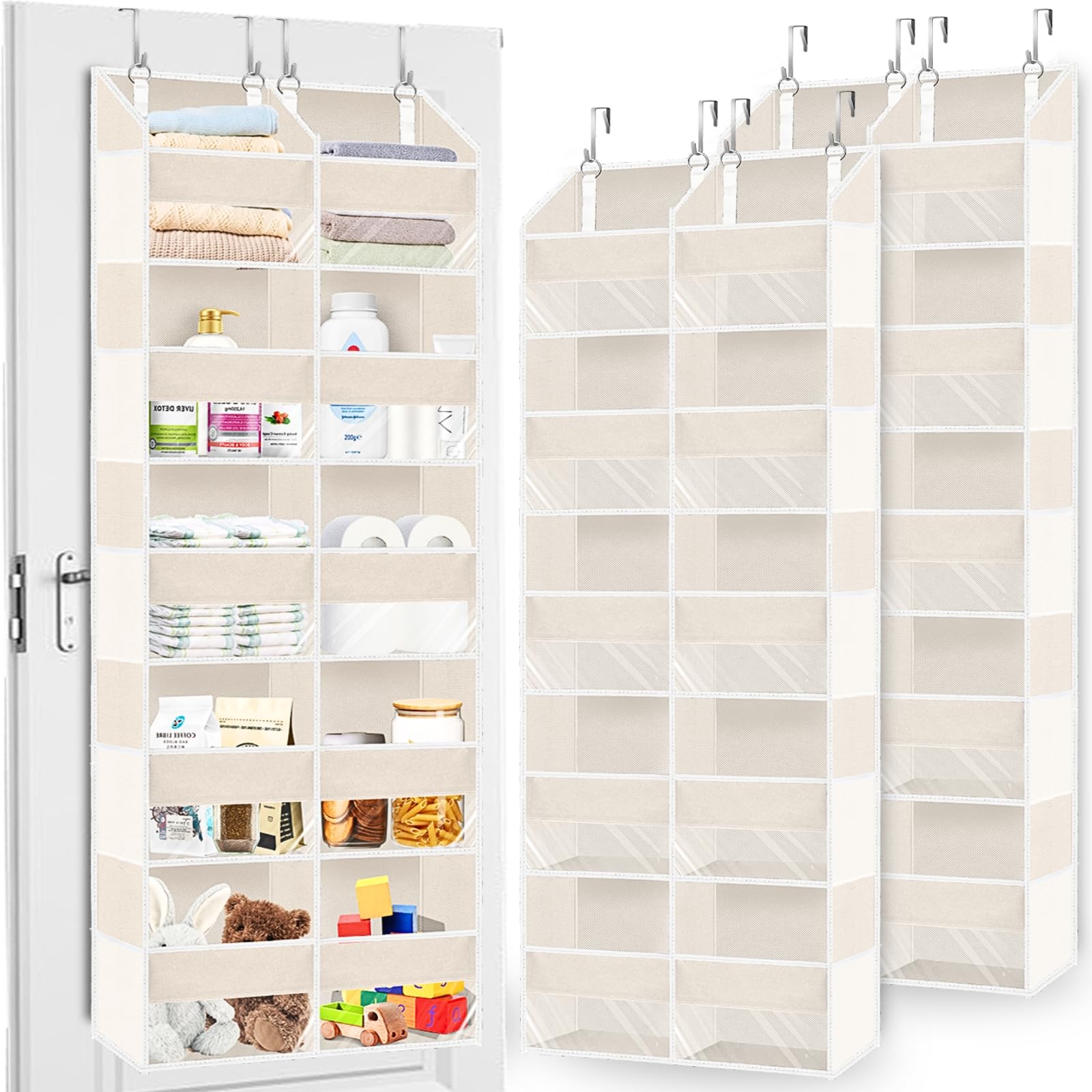 Photo 1 of 2 Pack Over the Door Organizer 5 Tiers, Extra Large Behind Door Storage of 10 Compartments, 80 lbs Weight Capacity Over Door Organizer, Door Hanging Organizer for Closet, Diaper Organizer, Beige