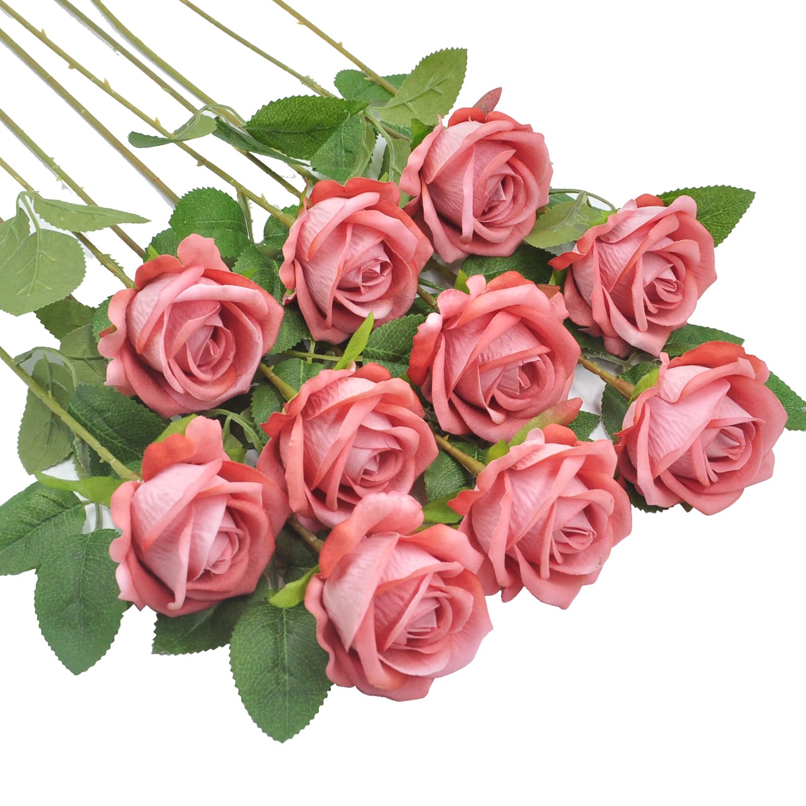 Huspox Fake Roses Artificial Flowers with Long Stem for Decoration Bouquet Wedding Floral Arrangement 10pcs