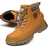 CORANSBER Steel Toe Boots for Women Wateproof Safety Shoes Men Lightweight Composite Toe Boots Leather Construction Steel work Shoes