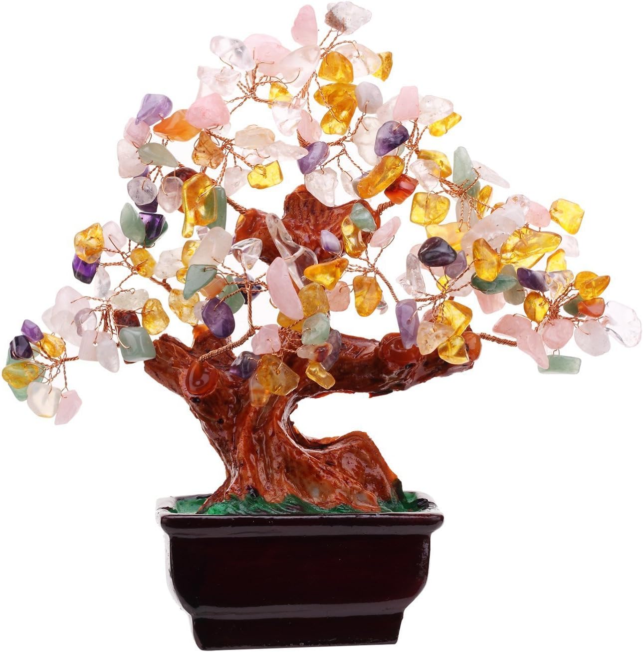 Livehomes Multi Color Crysta Gem Stone Money Tree-Amethyst Rose Quartz Citrine Carnelian Clear Quartz Feng Shui Colorful Crytal Gem Money Tree