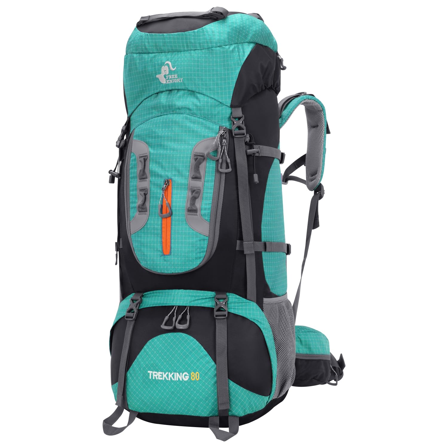 Bseash 80L Waterproof Hiking Camping Backpack with Rain Cover, Large Capacity Outdoor Sport Travel Daypack Rucksack for Climbing Skiing (Lake Green)