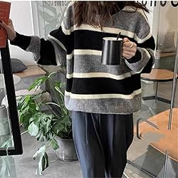 Women Y2K Argyle Striped Pullover Sweater Casual