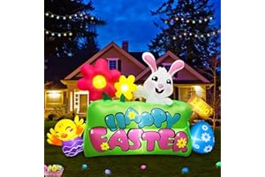 SEASONBLOW 8FT Length Easter Inflatable Decorations with LED Lights,Inflatable Bunny Chick Egg Flowers with Happy Easter Sign for Yard Garden Lawn Indoors Outdoors Home Holiday