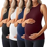 Ficerd 4 Pack Women's Maternity Tank Tops, Side Ruched Sleeveless Pregnancy Shirts Summer Comfy Round Neck Maternity Vest Tee