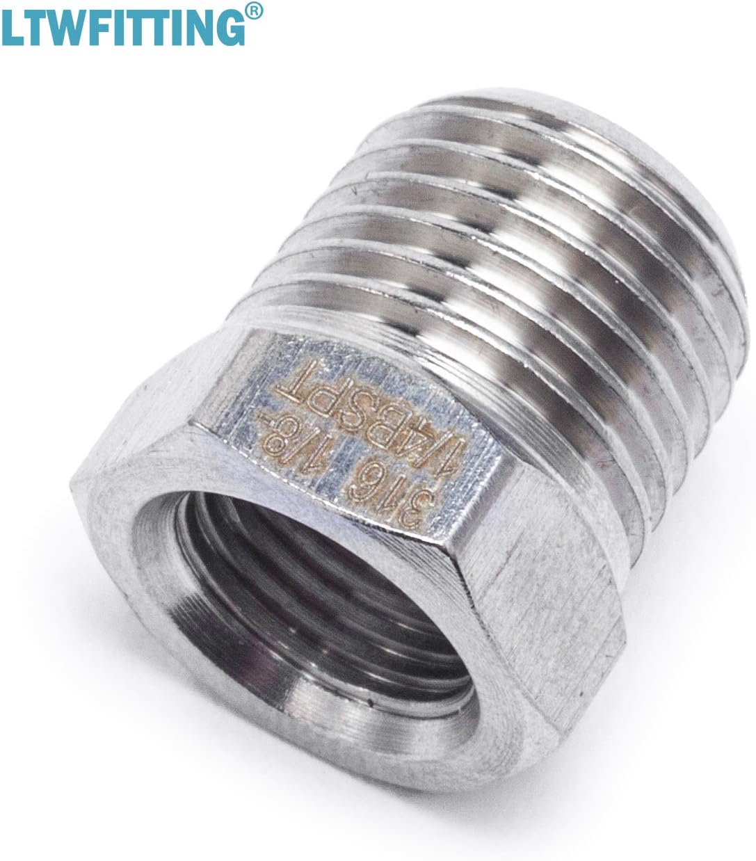 LTWFITTING Stainless Steel 316 Pipe Hex Bushing Reducer Fittings 1/4-Inch Male BSPT x 1/8-Inch Female BSPP Air Fuel Boat (Pack of 5) - Image 4