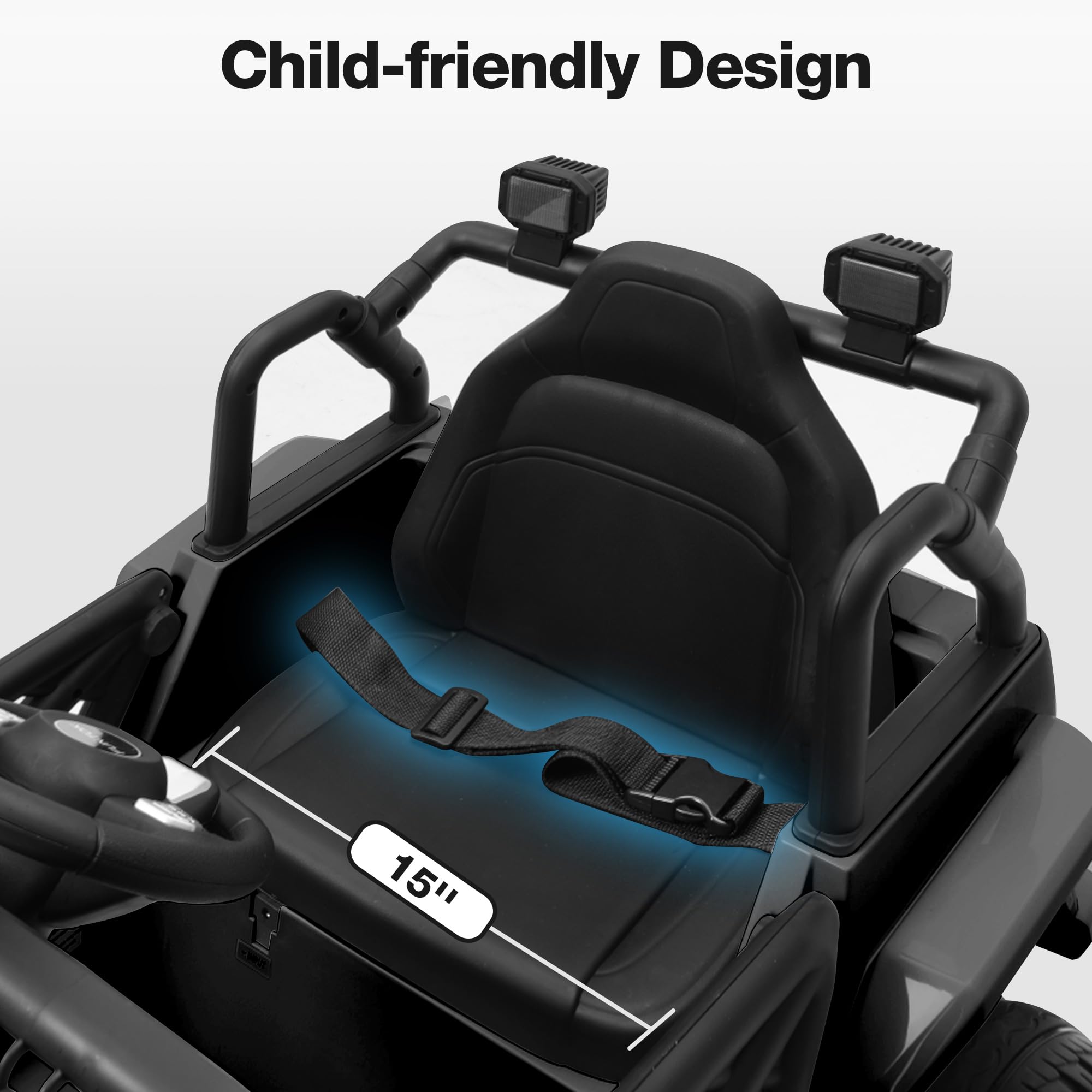 FUNTOK 12V 7AH Ride On Truck, Electric Car for Toddlers 1-3 w/Remote Control, LED Lights, 3 Speeds, Spring Suspension, Soft Start, Bluetooth Speaker, Music Player, Gifts for Boys and Girls (Black)