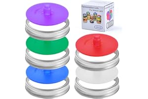 10 Pcs Waterless Airlock Fermentation Lids & Stainless Steel Bands, Food-Grade Silicone Regular Mouth Canning Lid and Ring fo