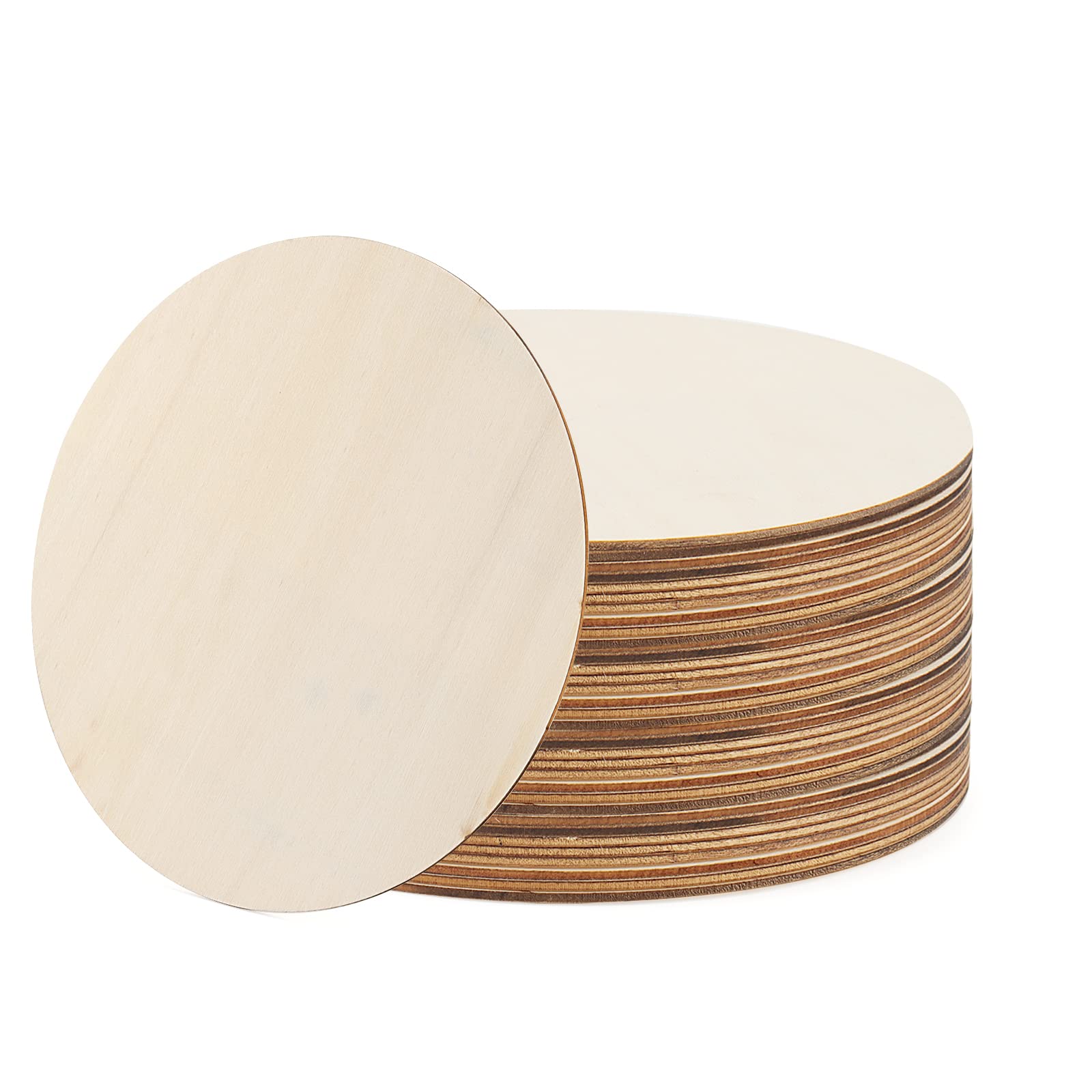 MANCHAP 40 PCS 20cm/8 Inch Craft Wooden Circles, 2mm Thick Unfinished Wooden Discs Round Wood Blanks for Crafts, Painting, DIY