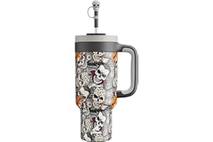 POWCAN 40 oz Halloween Tumbler with Handle, 2-in-1 Straw Lid, Leakproof, Dishwasher Safe, Insulated Stainless Steel Travel Coffee Mug, Keeps Cold for 34 Hours, Fits in Car Cup Holder (Death Party)