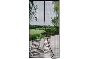 Risareyi Magnetic Screen Door Self Sealing, Fit Door Opening Size 32x68inch, Screen Itself Size 34x70inch, Black Mesh Door Mosquito Screen with Magnets Heavy Duty, Full Frame Hook & Loop