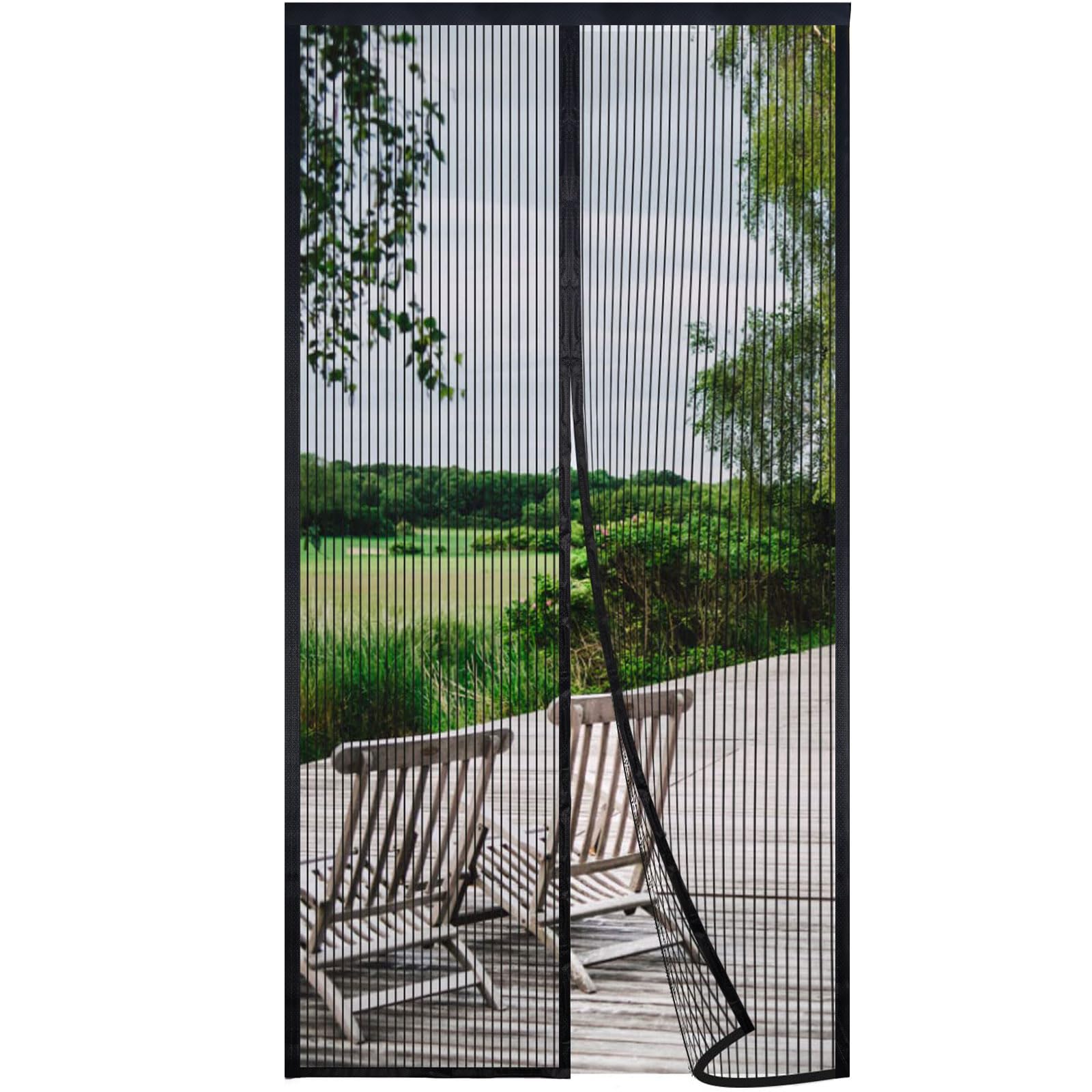 Risareyi Magnetic Fly Screens for Doors 95x190cm, Black Mesh Mosquito Net for Door and Window Closes Automatically Anti-Mosquito Bugs Insects for Patio Door Fly Screen Curtain Reinforced