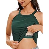 Komfokore Womens Halter Tank Top with Built in Bra Ribbed Fitted Tank Tops Sleeveless Camisole Tanks