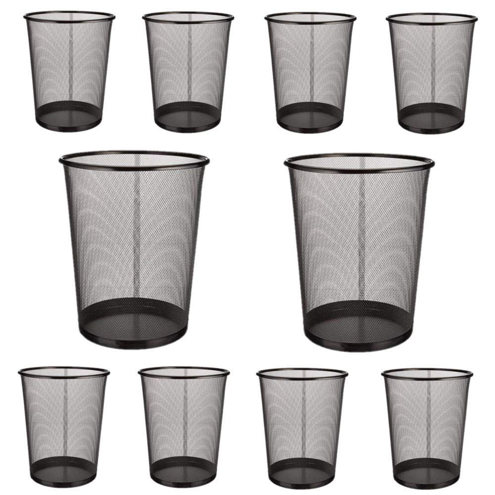 EUROXANTY® Round paper bin | Wire mesh bin | Steel base | Black | 27 x 24 cm | 10 L | 10-Bin pack