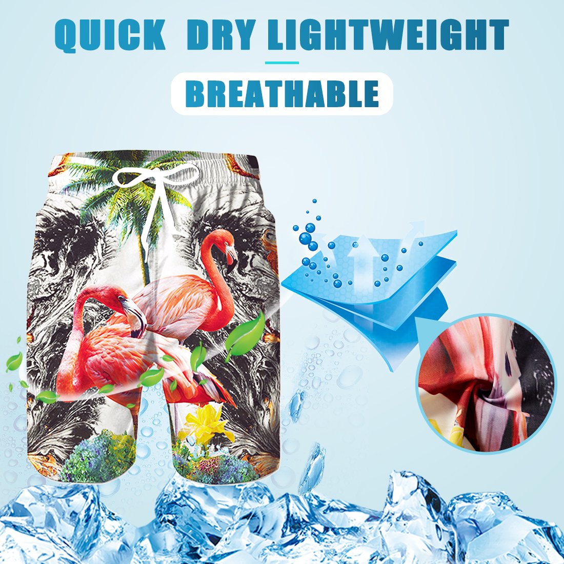 TUONROAD Men\'s Summer Holiday Aloha Beach Shorts Black Water Green Coconut Tree White Hwaiian Bathing Suit Shorts Tropical Beach Casual Style Board Shorts,X-Large,Flamingo