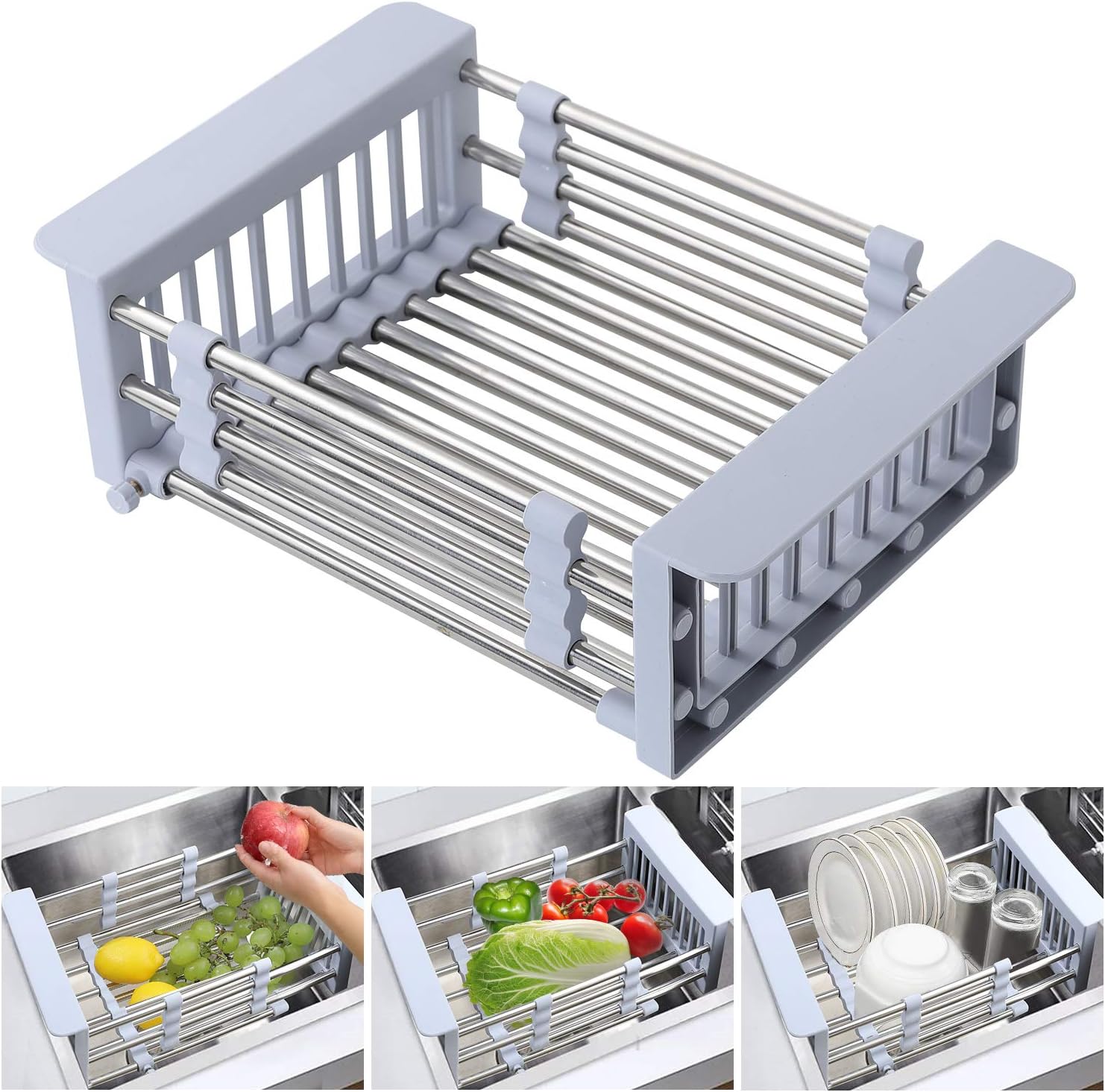 Expandable Dish Drying Rack Over Sink Stainless Steel
