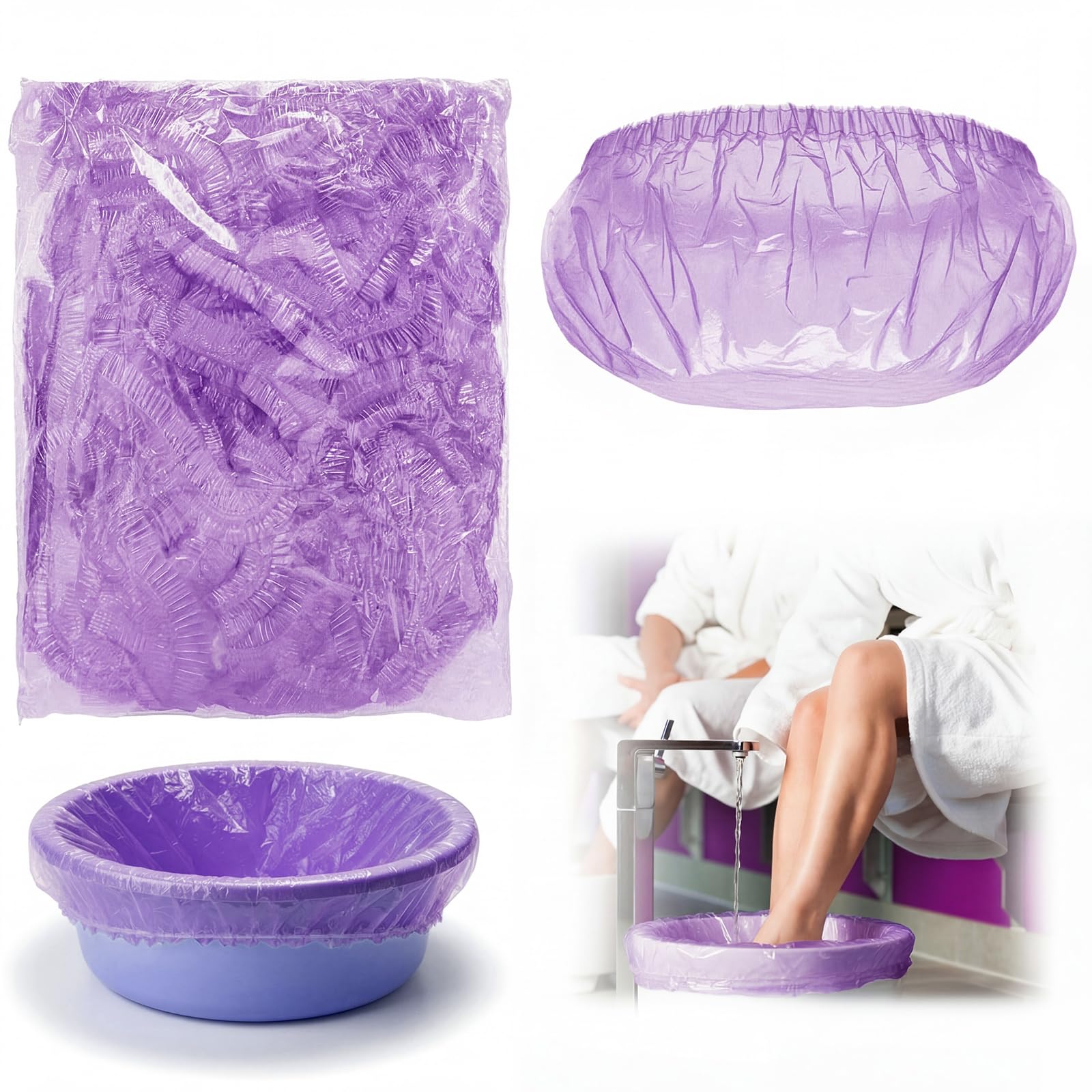 Photo 1 of 100 Purple Pedicure Liners 13.8 x 19.7 Inches Disposable Unbreakable Pedi Liners Disposable Fits Most Tub and Pedicure Foot Spa Home Use