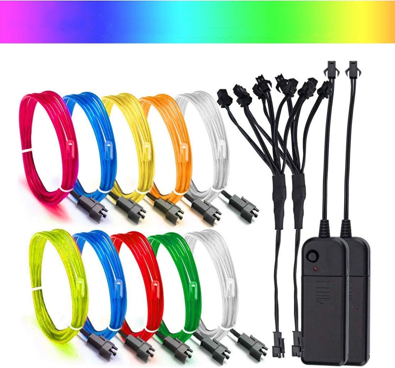 Mioke EL Wire Neon Lights Battery Powered 3Modes Electroluminescent Glowing Strobing Dance Party Decor DIY Light Flexible LED Strip with Controller
