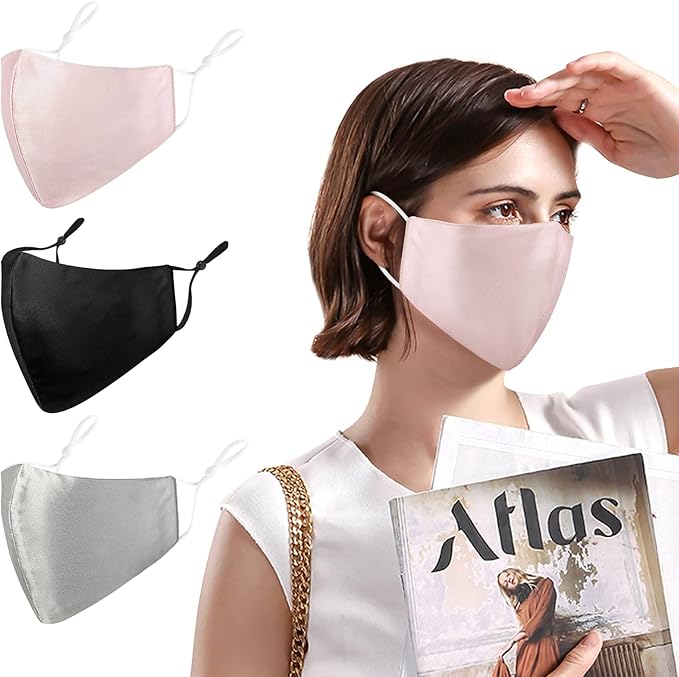 3Pcs Silk Face Mask 100 Mulberry for Women, Breathable