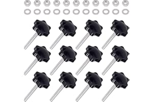 Swpeet 60Pcs M6 x 50 Hex Shaped Male Thread Metal Clamping Hand Star Knobs with 304 Stainless Steel Hex Nuts and Flat Washer Assortment Kit, Clamping Screw Plastic Screw-On Handle(M6*50)
