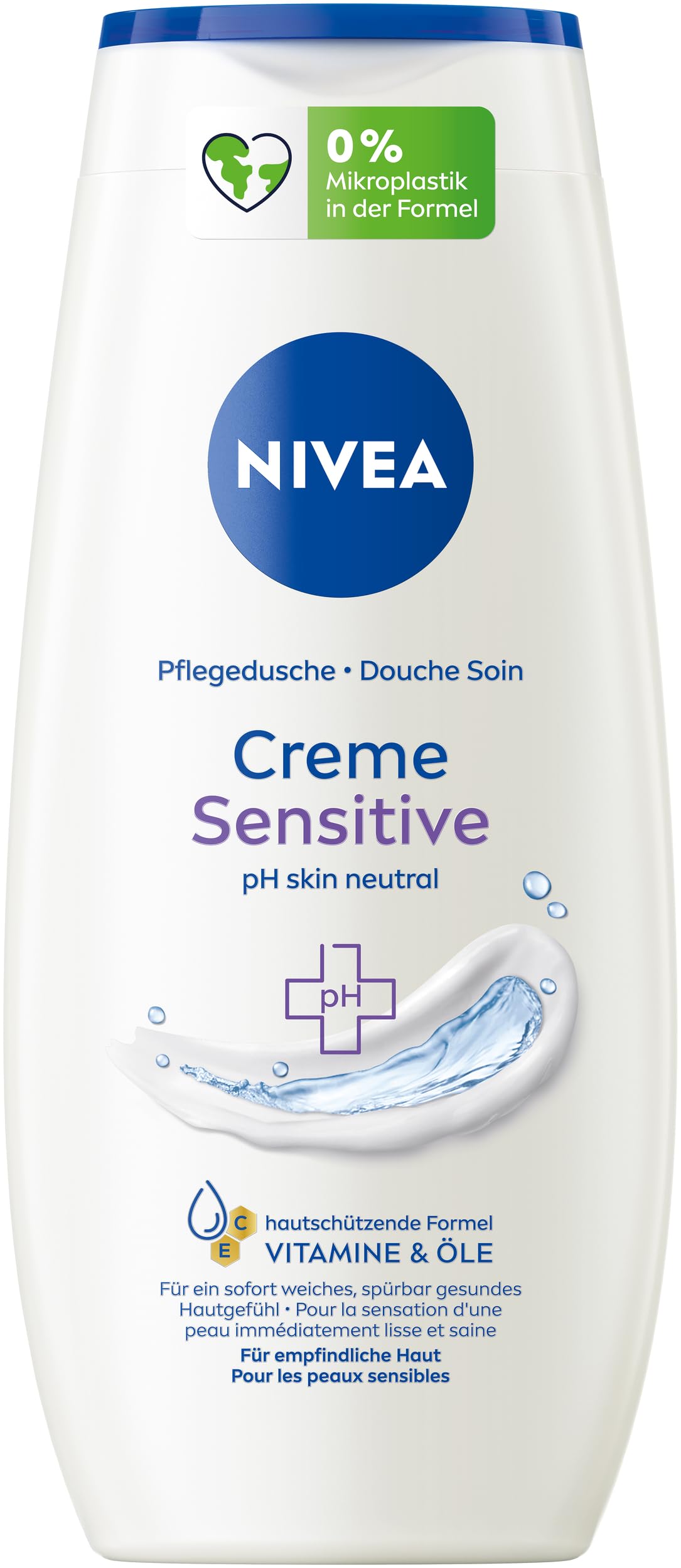 NIVEA Sensitive Shower Cream (250ml), pH Neutral with Chamomile Extract, Moisturising Cream for Sensitive Soap-Free Skin
