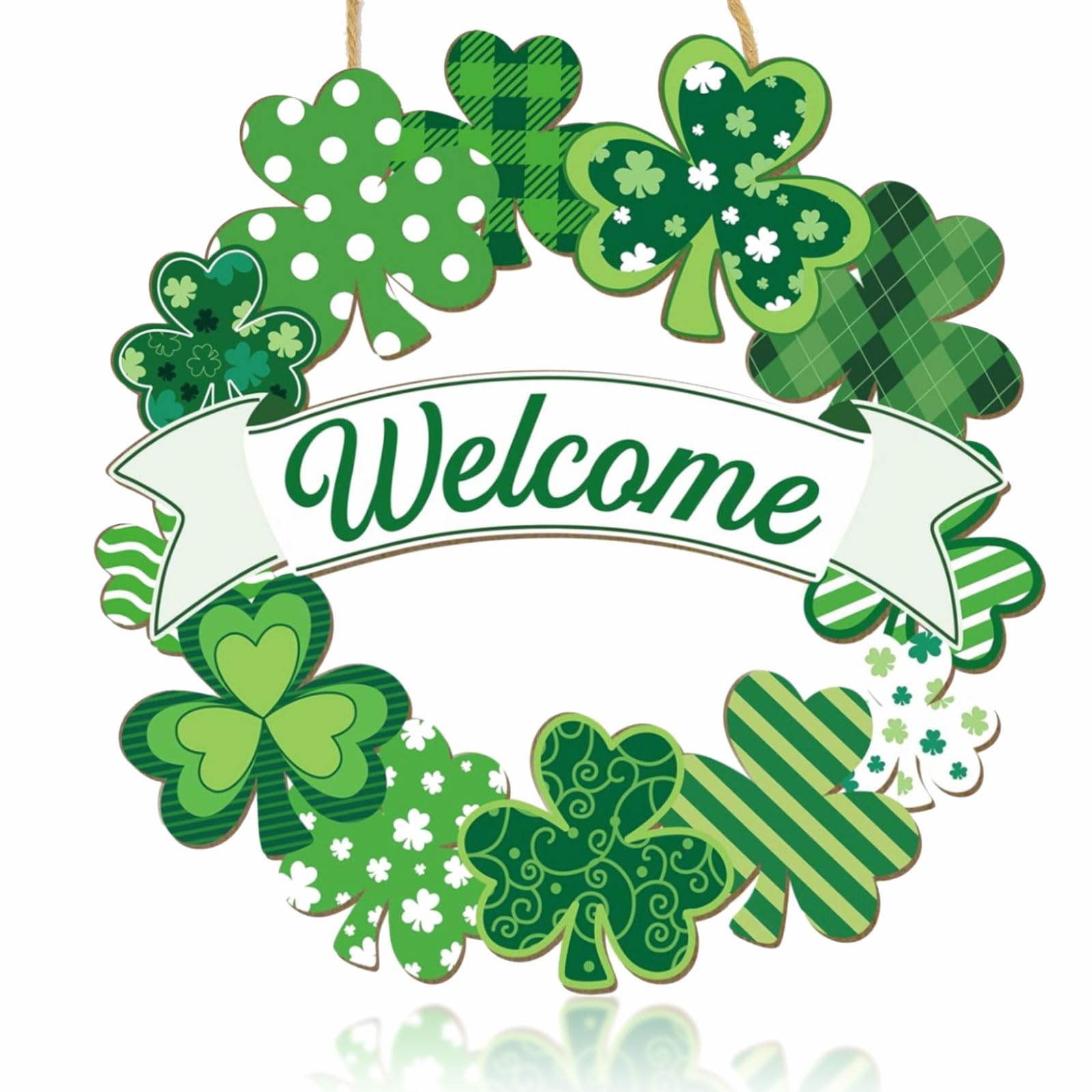 Photo 1 of ******SIMILAR***** St Patricks Day Welcome Sign St Patricks Day Door Wreath Green Shamrock Door Decor Clover Irish Wreaths Hanger for Front Door Decoration for Wall Home Party Outdoor Indoor Supply