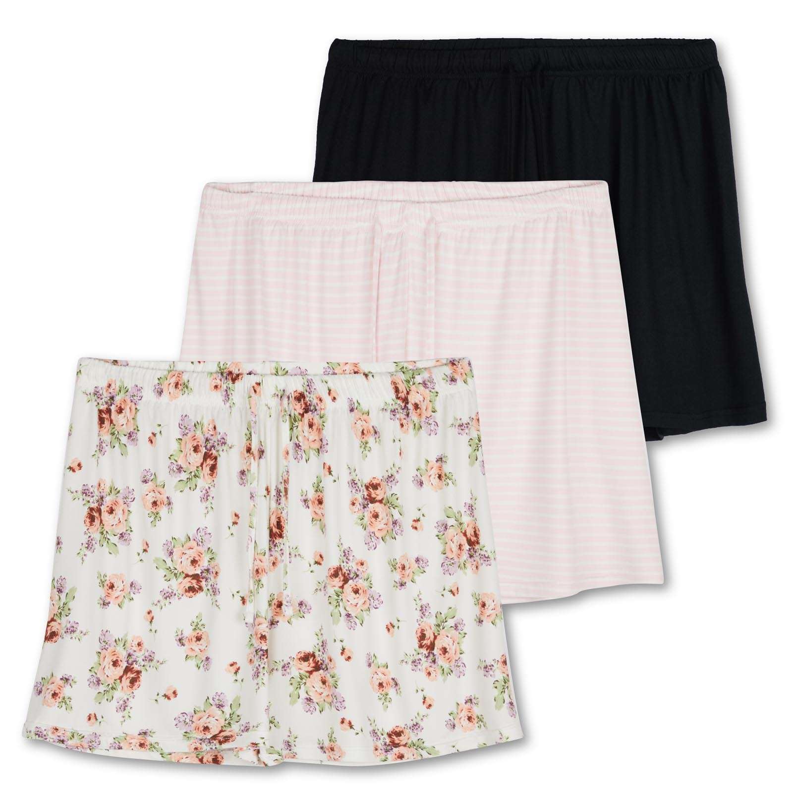 Photo 1 of (only 2) Real Essentials 3 Pack: Women's Pajama Shorts Sleep Lounge Sweatshorts Comfy Sleepwear Bottoms (Available In Plus Size)- 1X