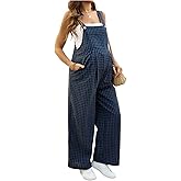 MakeMeChic Women's Maternity Overalls Gingham Print Sleeveless Wide Leg Y2K Pregnancy Jumpsuits