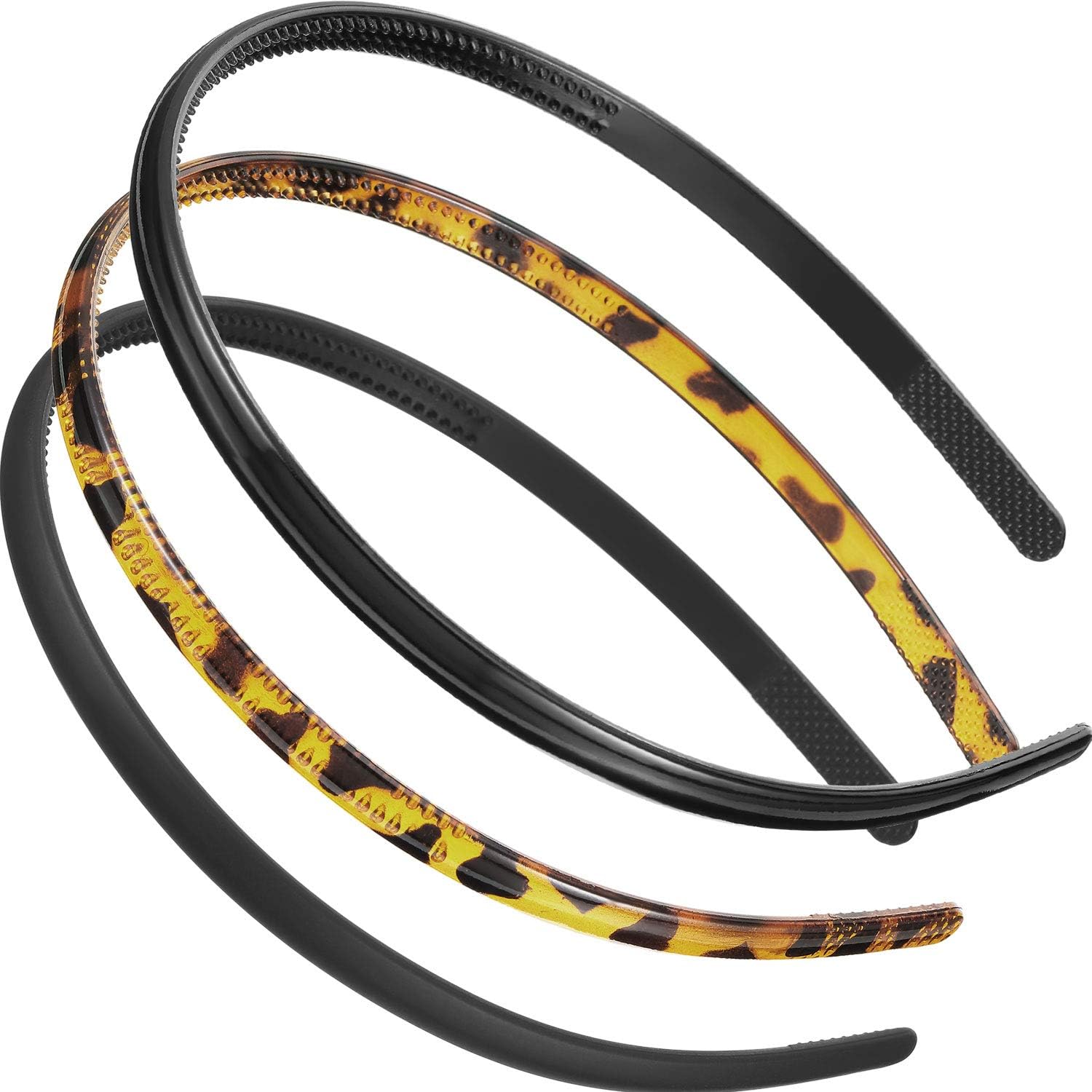 3 Pieces Skinny Plastic Headbands with Teeth Soft Headbands Plain DIY